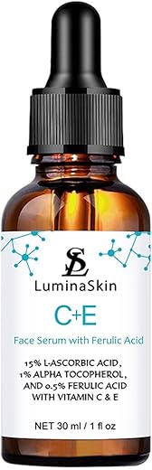 LuminaSkin - Sérum Facial de Vitamina C – Vitamina CE com Ácido Ferúlico para Mulheres – Vitamina E e Sérum de Ferúlico para Cuidados com a Pele – Sérum de Vitamina C para o Rosto – Corretor de Manchas Escuras, Cuidados Anti-Envelhecimento 30ml