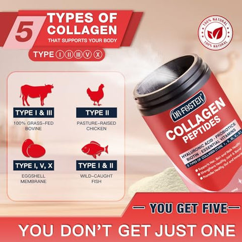 DRFOSTER - Pó de Colágeno Hidrolisado com Peptídeos de Colágeno, Ácido Hialurônico e Biotina – 50 Porções – Probióticos – Marca em Destaque