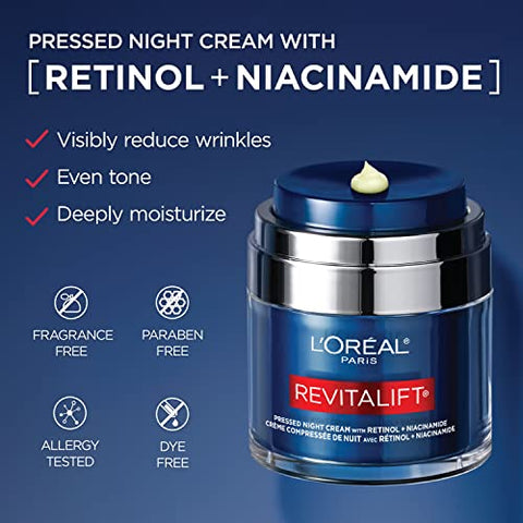 L'Oreal Paris - L’Oreal Paris Revitalift Creme Noturno Pressionado, Retinol Niacinamida, Reduz Rugas, Sem Fragrância, Amostra de Soro 50ml