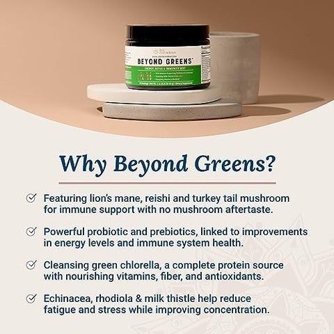 Beyond Greens Pó Concentrado de Superfood – Sabor Matcha com Chlorella, Equinácea e Probióticos para Suporte Imunológico | 100g - Live Conscious