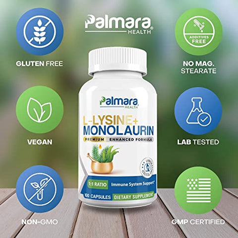 Palmara Health - L-Lisina Monolaurina 600mg – Embalagem com 100 Cápsulas