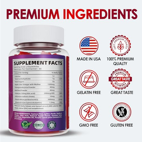 KGGCDD - (3 Pacotes) Gomas Keto ACV Extreme 1500MG Gomas Keto de Vinagre de Maçã Formuladas com Pó de Romã e Beterraba B12 Vegan Non GMO 180 Gomas