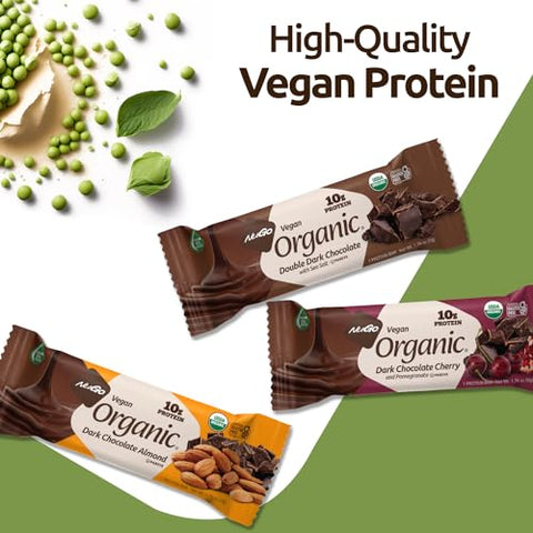 Orgânico Duplo Chocolate Amargo com Sal Marinho, Barra de Proteína 10 Unidades, Vegano, Sem Glúten, Não-OGM, Kosher Pareve, 12 Unidades - NuGo