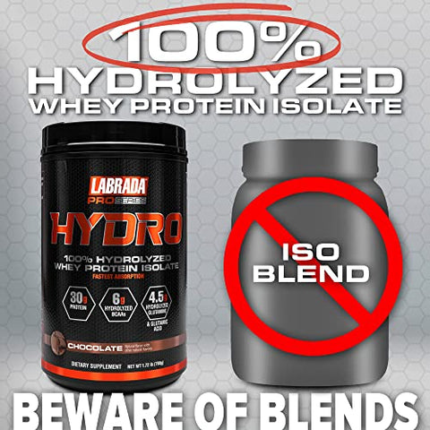 Hydro 100% Pó Isolado de Proteína Whey Hidrolisada, Sem Lactose, Digestão Rápida, Mistura Instantânea, Sabor Delicioso 20 Porções (Chocolate) - Labrada