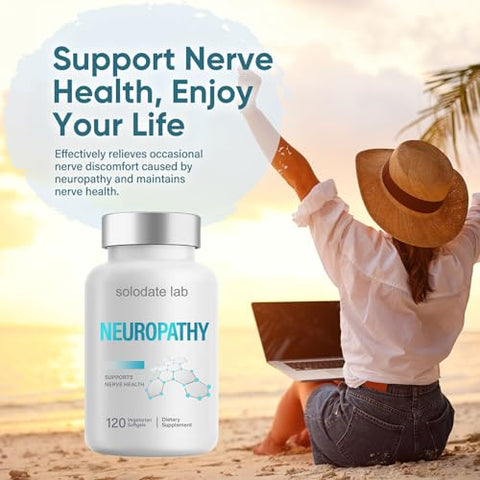 solodate lab - Neuropathy-Support: Suplemento Alívio Nervoso com 600 mg Ácido Alfa Lipóico, Máxima Potência para Aliviar Desconforto Nervoso em Pés, Mãos, Dedos, Costas, Pescoço