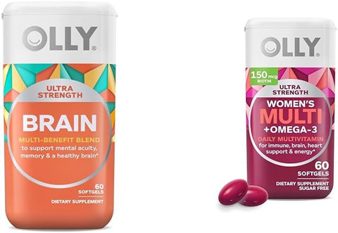 Ultra Strength Brain Softgels, Nootropic, Supports Healthy Brain Function, Memory, Focus & Ultra Women’s Multi Softgels, Overall Health and Immune Support, Omega-3s, Iron,… - OLLY
