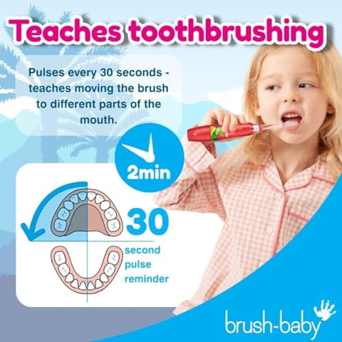 Escova de Dentes Elétrica Infantil brush-baby KidzSonic para Crianças de 3 Anos – Luzes de Discoteca, Vibração Suave e Temporizador Inteligente Proporcionam uma Experiência Divertida de Escovação – 2 Cabeças de Escova