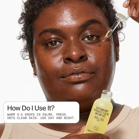 Juventude para o Povo Óleo Facial Hidratante Superberry para Pele Seca e Radiante – Óleo Facial de Absorção Rápida  Youth To The People