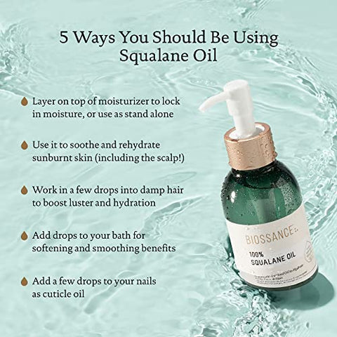 Óleo de Esqualano BIOSSANCE 100% Puro e Vegano. Hidratação Leve e Absorção Rápida. Derivado da Cana-de-Açúcar