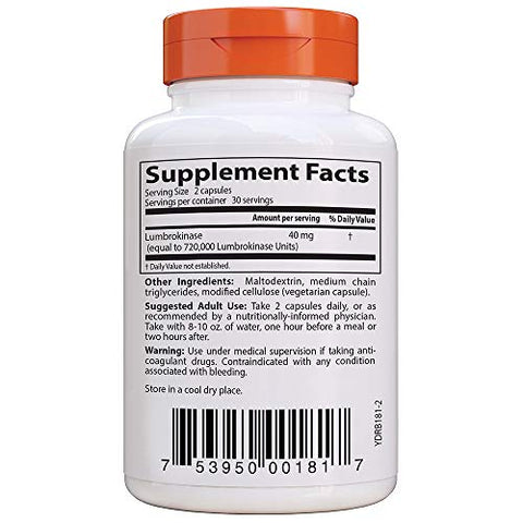Doctor's BEST - Doctor’s Best Lumbrokinase Suporte Cardiovascular Saúde Circulatória Fluxo Sanguíneo Enzimas, 20 mg, 60 Comprimidos