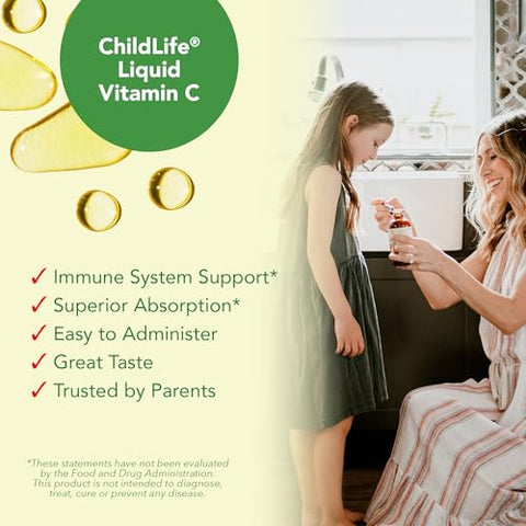 Vitamina C Líquida Lipossomal, Pura e para Crianças – Suporte ao Sistema Imunológico – Sabor Natural de Laranja – 120ml - CHILDLIFE ESSENTIALS