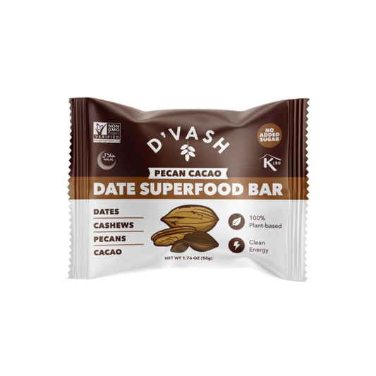 D'Vash - D’vash Date Superfood Bars – Tâmaras, Castanhas de Caju, Nozes Pecan, Cacau – 6-Pack, 100% Tâmaras, Sem Açúcar Adicionado, Paleo, Não-OGM, Kosher