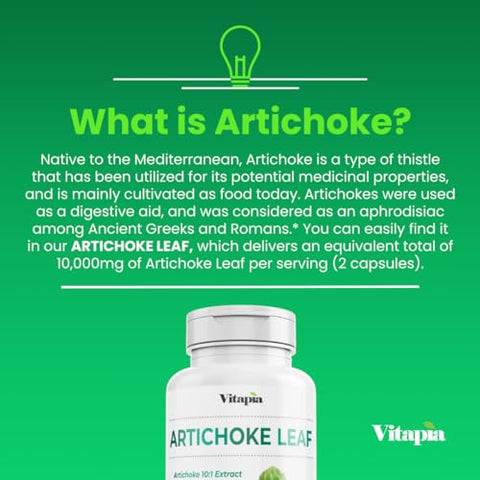 Vitapia - Extrato de Folha de Alcachofra Orgânica 10.000mg para Digestão Saudável, Saúde do Fígado
