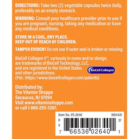 Biocell Collagen II com Ácido Hialurônico 1000mg – Promove Pele e Articulações Saudáveis - The Vitamin Shoppe