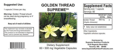 Nutrition Golden Thread: 60 Cápsulas Vegetarianas de Coptis Chinensis Puro - Supreme