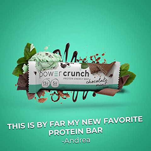 Barras de Wafer de Proteína, Snacks de Alta Proteína com Sabor Delicioso, Chocolate Menta, 40g (12 Unidades) - Power Crunch