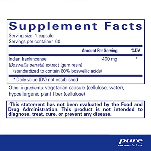 Suplemento Boswellia Pure Encapsulations – Saúde das Articulações, Trato Gastrointestinal | 60 cápsulas