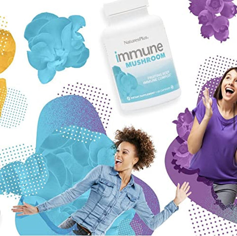Immune Mushroom – 60 Cápsulas – Complexo Imune de Corpo Frutífero – de Sete Cogumelos Diferentes – Fornece Micronutrientes Essenciais – Vegano, Sem Glúten – 30 Porções - Natures Plus