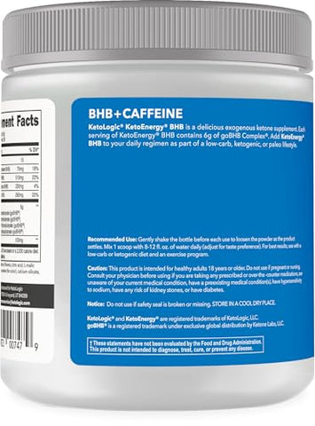 Ketologic - KetoLogic BHB KetoEnergy em Pó de Cetonas Exógenas com Cafeína | Framboesa Limonada – 30 Porções | Suporta Dieta Low Carb, Keto