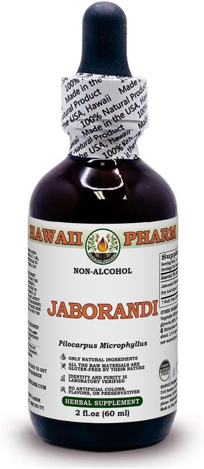 Hawaii Pharm LLC - Jaborandi (Pilocarpus Jaborandi) Extrato Líquido de Folha Seca em Tintura, Sem Álcool, 60 ml, Glicerina Herbal, Jaborandi