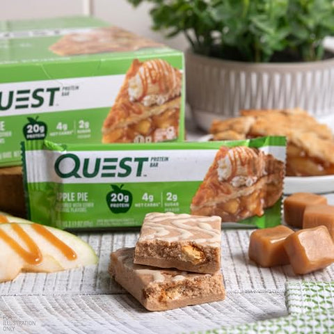 Barra de Proteína Quest Nutrition Apple Pie, 20g Proteína, 4g Carboidratos Líquidos, 2g Açúcar, Sem Glúten, Amigável à Dieta Keto, 12 Unidades
