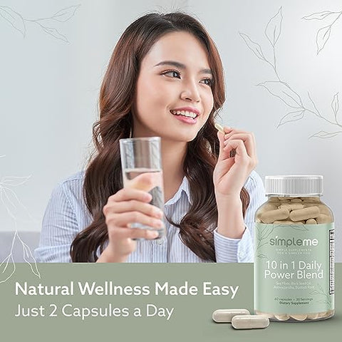 SIMPLEME - Cápsulas de Musgo do Mar Irlandês Orgânico com Fucus Vesiculosus e Raiz de Bardana, Mistura Poderosa para Impulsionar a Imunidade com Ashwagandha e Semente Preta, Suplemento de Algas Marinhas em Cápsulas