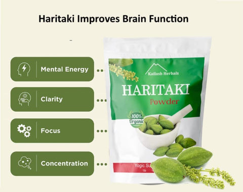 Kailash Herbals - Pó de Haritaki Orgânico Certificado pelo USDA, 454g – Terminalia chebula – Saúde Digestiva – Desintoxicação