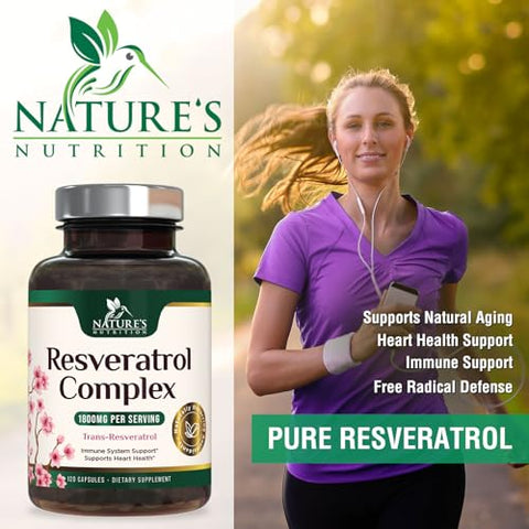 Nature's Nutrition - Resveratrol 1800mg por Porção – Antioxidantes Potentes para Suporte Imunológico – Suplemento Extra Forte de Trans-Resveratrol que Promove o Envelhecimento Saudável