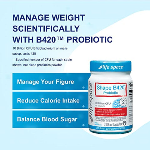 Shape B420™ Probióticos, Cepas Clinicamente Estudadas, Suplemento para Mulheres e Homens, Apoia a Saúde Digestiva e Taxa Metabólica, 2 Meses de Uso – 60 Cápsulas Vegetarianas - Life-Space