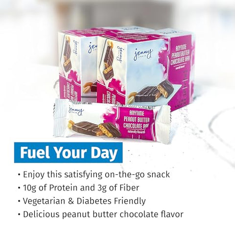 Barras Jenny Craig Anytime, 14 unidades, Sabor de Manteiga de Amendoim e Chocolate, Vegetarianas, 130 Calorias, 6g Gordura Total, 3g Fibra Alimentar, 10g Proteína