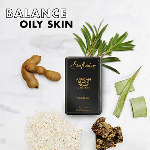 Sabonete Facial e Corporal SheaMoisture para Pele Oleosa e Propensa a Acne African Black Soap Livre de Parabenos 100g 4 Unidades, limpador facial