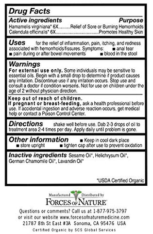 Controle Orgânico de Fissuras para Tratamento de Hemorroidas, 10 ml, Alívio Imediato - Forces of Nature