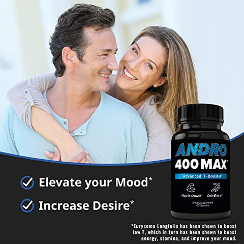 Andro400 - Max Natural T Support – Suplemento para Homens com Tongkat Ali – 60 Cápsulas – Fabricado nos EUA