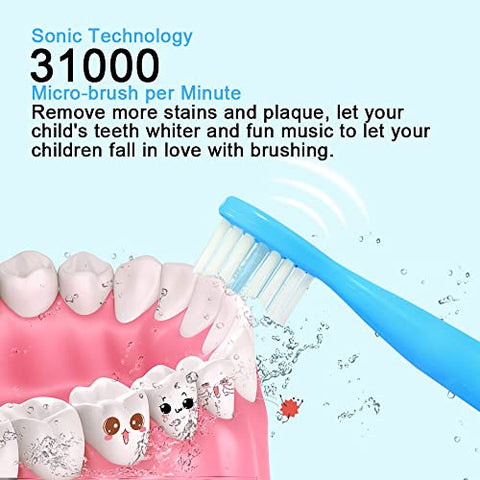 OJV - Escova de Dentes Elétrica Musical 8620 para Crianças, 3 Modos, Temporizador de 2 Min, 6 Cerdas Recarregáveis, Smart Sonic Music, para Meninas de 3 a 14 Anos com Suporte de Parede
