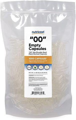 Cápsulas Vazias Tamanho 00 Vegan – 1.000 Cápsulas Vegetais Transparentes – Certificado Kosher, Certificado Halal, Não-OGM, Livre de Soja, Livre de Glúten, Vegetariano - Nutricost