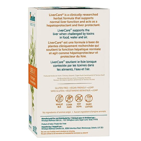 LiverCare: Suplemento Herbal para o Fígado, Limpeza, Suporte ao Fígado, Eliminação de Toxinas, Vegan, Não-OGM, Mistura Herbal, 375 mg, 180 Cápsulas, Fornecimento de 90 Dias - Himalaya