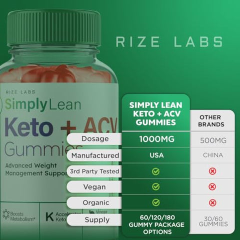 rize labs - Simply Lean Keto ACV Gummies – Gomitas Simply Lean Keto para Perda de Peso Avançada, Suplemento Simply Lean, Gomitas Simply Lean de Máxima Potência, Fórmula Avançada Simply Lean