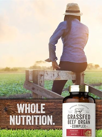 Complexo de Órgãos de Carne Bovina Alimentada com Capim | 200 Cápsulas | Suplemento Livre de Grãos, com Fígado, Rim, Pâncreas, Coração, Baço Desidratados | Não-OGM, Sem Glúten | por Carlyle - Carlyle