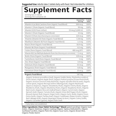 Organics Multivitamínico para Homens – Vitaminas Diárias de Alimentos Integrais em Comprimidos Veganos, 30 Unidades - Garden of Life