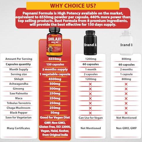 Papnami - Shilajit Himalaia Suplemento 6550mg para Homens – Energia e Vitalidade