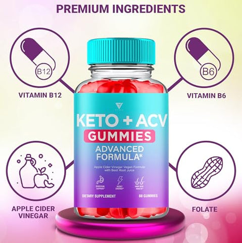 Fyvus - (3 Pacotes) Gomas Keto ACV Fórmula Avançada de Suporte, ACV Keto 1000MG Vinagre de Maçã Keto Suplemento Multivitamínico Vitamina B12 B6 para Mulheres Homens Digestão Energia e Bem-Estar