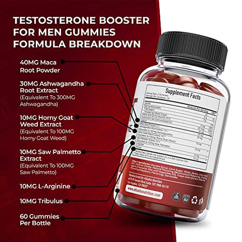 Atlantis Nutrition - Gummies de Aumento de Testosterona para Homens – Potencializador Masculino, Aumenta Energia