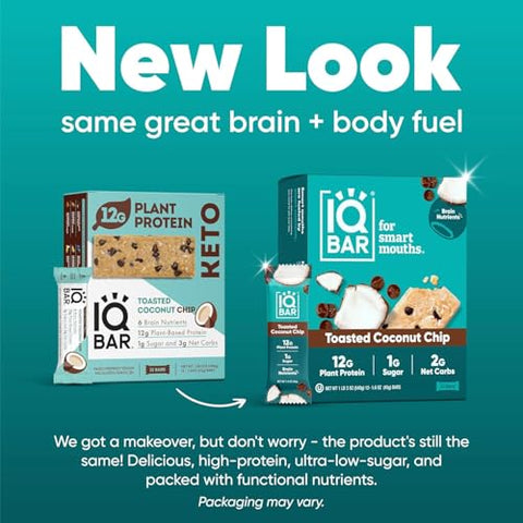 Generic - IQ BAR – Barra de Proteína Vegetal para o Cérebro e o Corpo – Coco Torrado – 12 Unidades, Baixo Carboidrato, Alta Fibra, Sem Glúten, Snacks Veganos – Barras Energéticas com Baixo Teor de Açúcar Keto