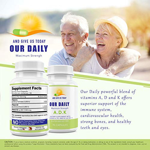 AND GIVE US TODAY OUR DAILY - Our Daily Vites – Suplemento Vitamínico ADK – Vitamina A, D3 – 60 cápsulas – Marca em Destaque
