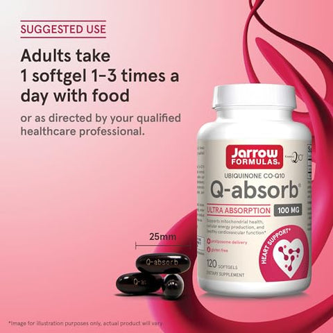 Q-absorb Co-Q10 100 mg – Suporte Antioxidante para Saúde Mitocondrial, Produção de Energia Celular e Saúde Cardiovascular – 120 Softgels - Jarrow Formulas