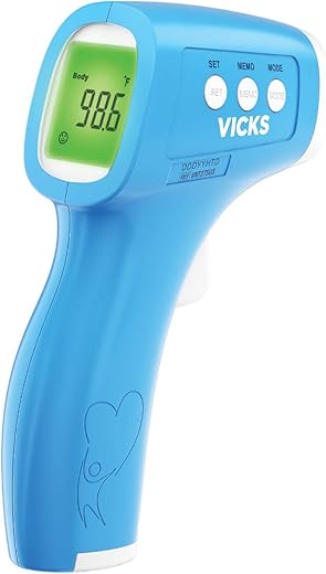 Termômetro Infravermelho Vicks sem Contato para Testa, Alimentos e Banho – Toque sem Contato para Adultos, Bebês, Crianças – Rápido, Confiável e Preciso Clinicamente Comprovado