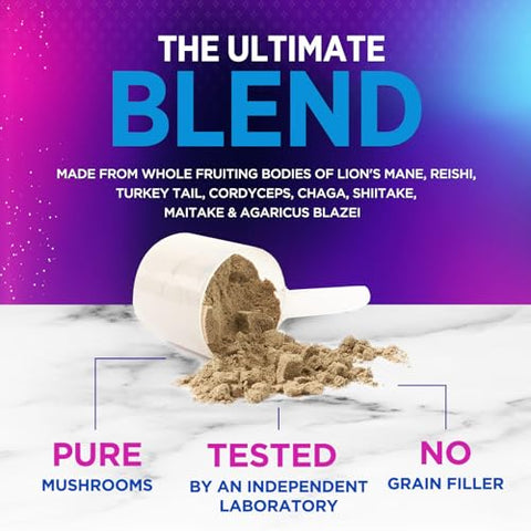 Nature's Peak - Blend em Pó de Suplemento de Cogumelo – Lion’s Mane, Chaga, Complexo Nootrópico 11 em 1 – 100g