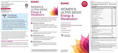 Ultra Mega Energia e Metabolismo para Mulheres, 90 Comprimidos, Aumenta Energia, Metabolismo e Queima de Calorias - GNC