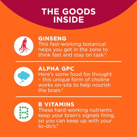 Laser Focus Ginseng Alpha GPC Vitaminas B 36 Unidades – Foco a Laser para Melhorar a Concentração e Energia - OLLY