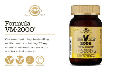 SOLGAR - Solgar Formula VM-2000 (Sistema Multinutriente) – 180 Comprimidos | Qualidade Premium – Rico em Zinco | Suporte ao Sistema Imunológico Saudável | Vegano, Sem Lactose, Kosher – 90 Porções